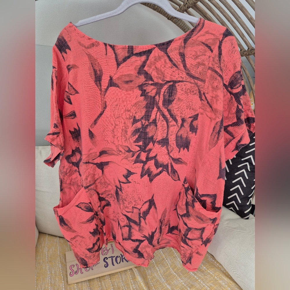 Froccella Floral Print Women's Top - Orange and Black